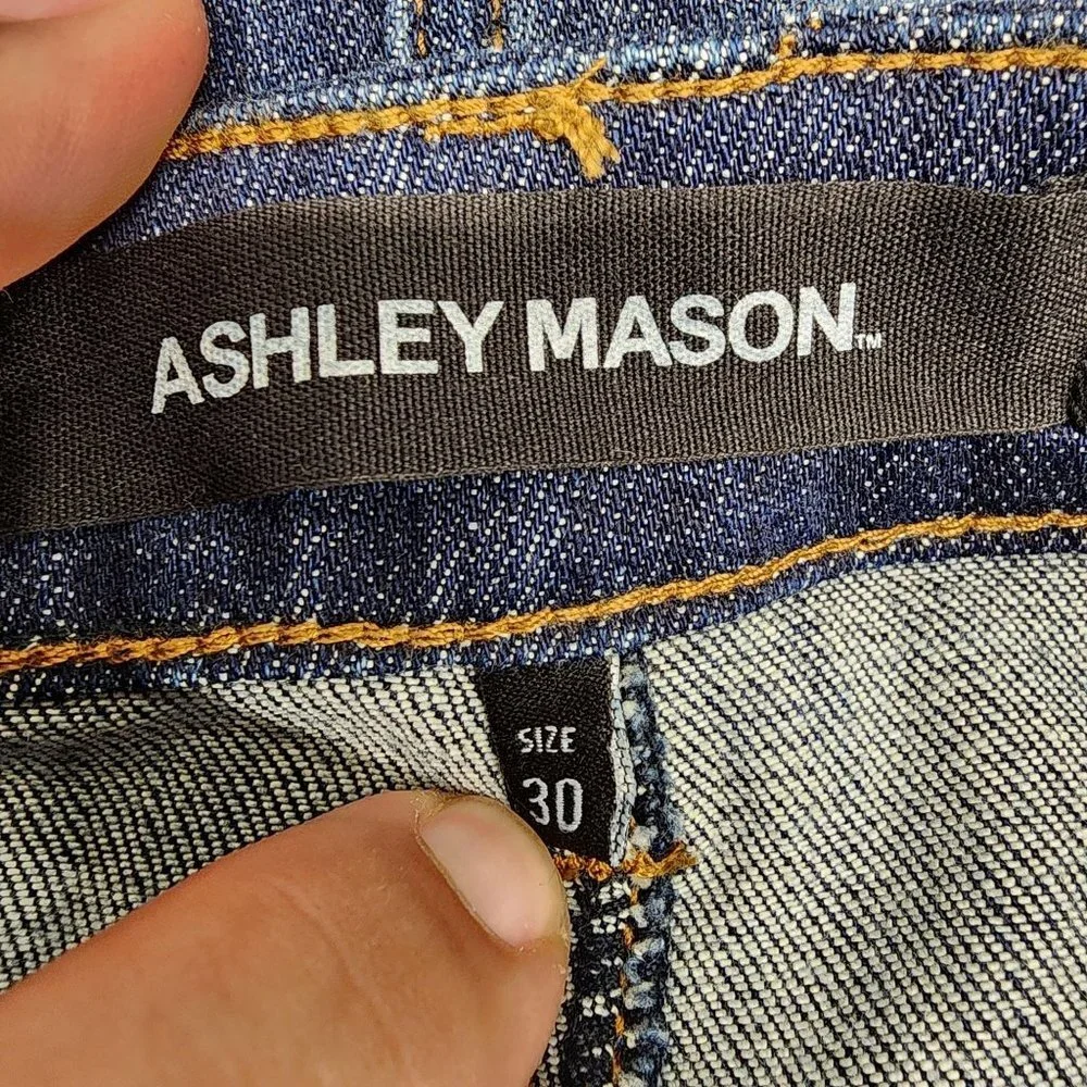 Ashley Mason Women's Size 30‎ Blue Denim Distressed Dark Wash Pencil Jean Skirt